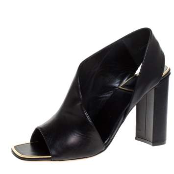 Pre Owned Celine Black Leather Peep Toe Sandals Size 39