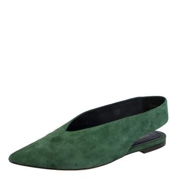 Pre Owned Celine Green Suede V Cut Pointed Toe Flats Size 36