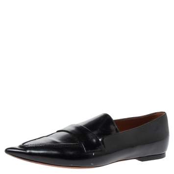 Pre Owned Celine Black Leather Pointed Toe Loafers Size 40