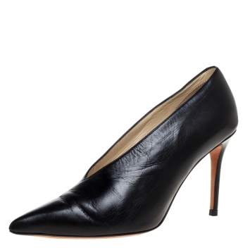 Pre Owned Celine Black Leather V-Neck Pointed Toe Pumps Size 36.5