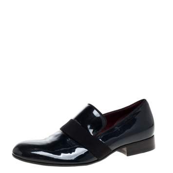 Pre Owned Celine Dark Green Patent Leather Slip On Loafers Size 38.5