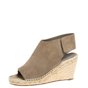 Pre Owned Celine Grey Suede Open Toe Espadrilles Wedge Sandals Size 37