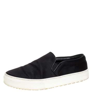 Pre Owned Celine Black Satin Slip On Sneakers Size 39