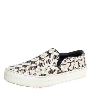 Pre Owned Celine White/Brown Python Leather Slip On Sneakers Size 39