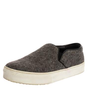 Pre Owned Celine Grey/Black Wool Slip On Sneakers Size 39