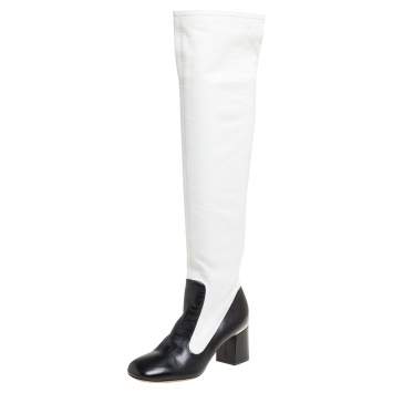 Pre Owned Celine Two Tone Leather Over The Knee Boots Size 38.5