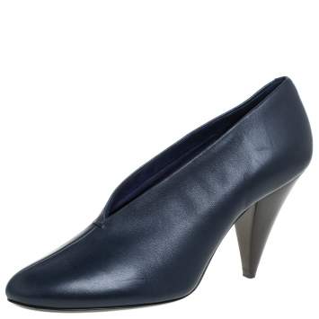 Pre Owned Celine Blue Leather V Neck Pumps Size 39