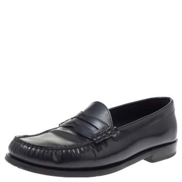 Pre Owned Celine Black Leather Penny Slip On Loafers Size 38.5