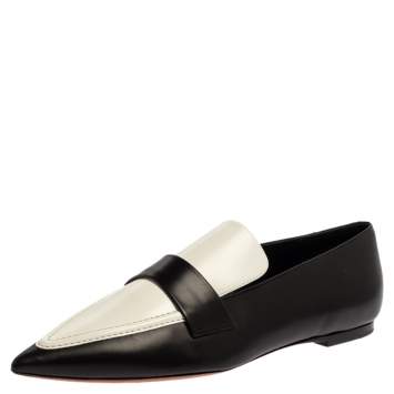 Pre Owned Celine Monochrome Leather Pointed Toe Slip On Loafers Size 36