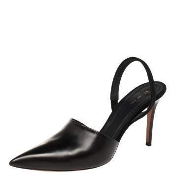 Pre Owned Celine Black Leather Pointed Toe Slingback Pumps Size 38
