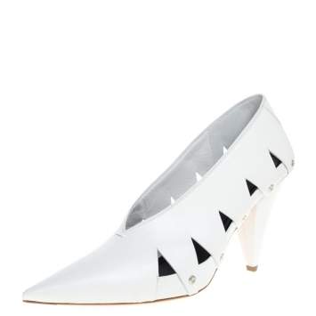 Pre Owned Celine White Leather V-Neck Cutout Pumps Size 39.5