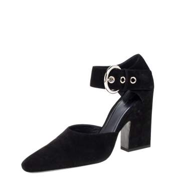 Pre Owned Céline Black Suede Ankle Cuff Square Toe Sandals Size 40