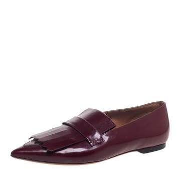 Pre Owned Celine Burgundy Leather Pointed Toe Masculina Fringe Flats Size 36