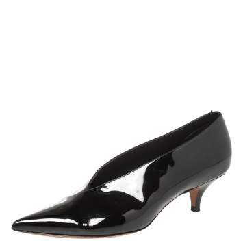 Pre Owned Celine Black Patent Leather V Cut Pointed Toe Pumps Size 36.5