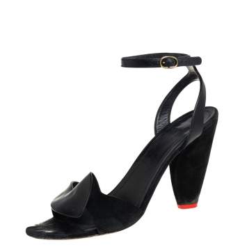 Pre Owned Celine Black Leather And Suede Ankle Strap Sandals Size 41