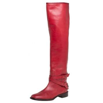 Pre Owned Celine Red Leather Knee Length Boots Size 39