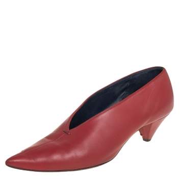 Pre Owned Celine Brown Leather V Neck Pointed Toe Pumps Size 38