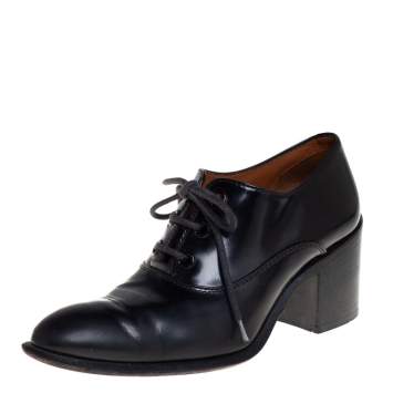 Pre Owned Celine Black Leather Lace Up Ankle Booties Size 37