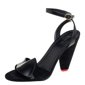 Pre Owned Celine Black Suede Cone Heel Sandals Size 39.5