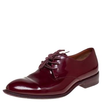 Pre Owned Celine Burgundy Patent Leather Lace Up Derby Size 37.5