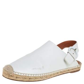 Pre Owned Celine White Leather Espadrille Slingback Mules Size 38