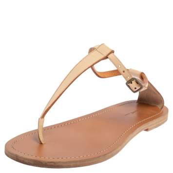 Pre Owned Celine Beige Leather Thong Flat Sandals Size 38
