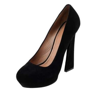 Pre Owned Celine Black Suede Platform Pumps Size 38