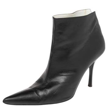 Pre Owned Celine Black Leather Pointed Toe Ankle Boots Size 37.5