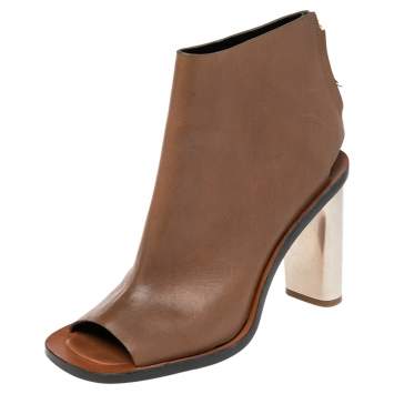 Pre Owned Céline Brown Leather Peep-Toe Ankle  Boots Size 41
