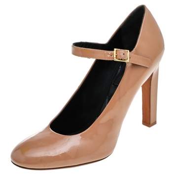 Pre Owned Celine Beige Patent Leather Mary Jane Pumps Size 37