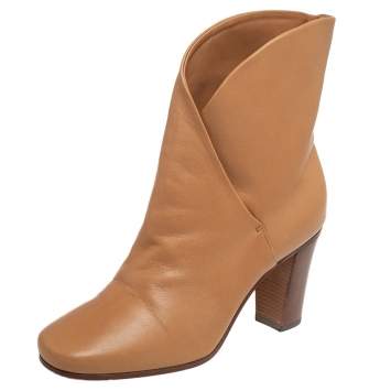 Pre Owned Celine Beige Leather Ankle Boots Size 37