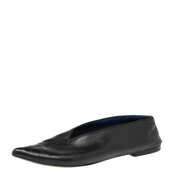 Pre Owned Celine Black Leather V Neck Pointed Toe Flats Size 35