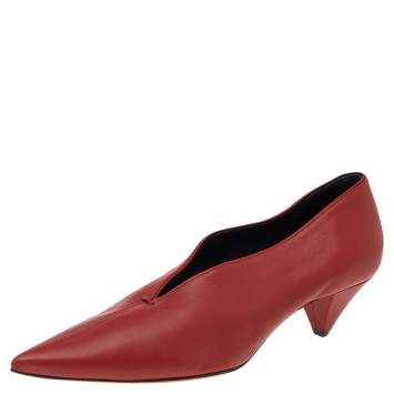 Pre Owned Celine Red Leather V Neck Pointed Toe Pumps Size 40