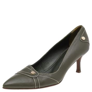 Pre Owned Celine Green Leather Pointed Toe Pumps Size 36.5
