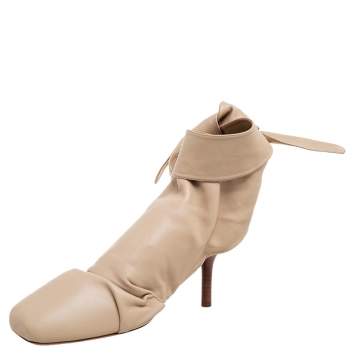 Pre Owned Celine Beige Leather Wrapped Backless Ankle Booties Size 39.5