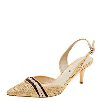 Pre Owned Celine Multicolor Patent Leather and Straw Slingback Sandals Size 41