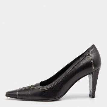 Pre Owned Celine Vintage Black Leather Pointed Toe Pumps Size 39