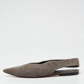 Pre Owned Celine Grey Suede V Neck Slingback Flats Size 40