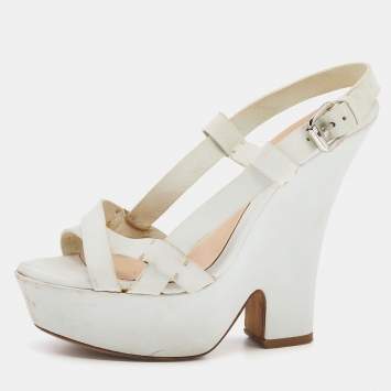 Pre Owned Celine White Leather Strappy Platform Sandals Size 37