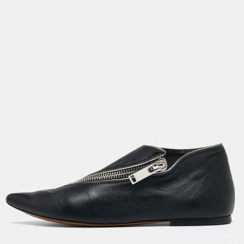 Pre Owned Celine Black Leather V Neck Pointed Toe Flats Size 36.5
