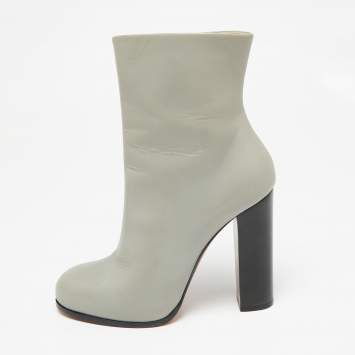 Pre Owned Celine Grey Leather Zip Up Ankle Boots Size 38