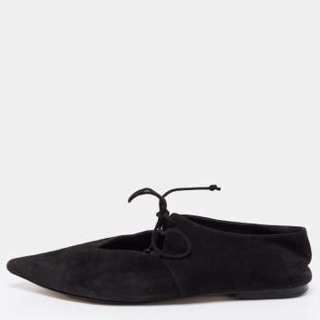 Pre Owned Celine Black Suede Babouche Pointed Toe Ballet Flats Size 37