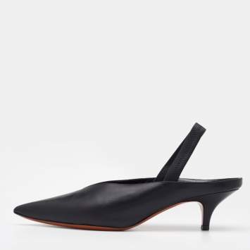 Pre Owned Celine Black Leather V Neck Slingback Sandals Size 39