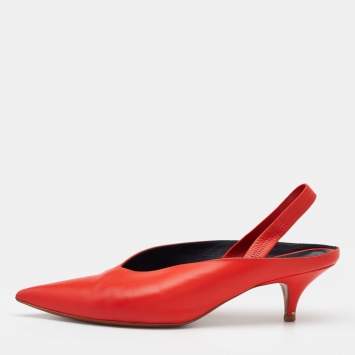 Pre Owned Celine Red Leather V Neck Slingback Sandals Size 40