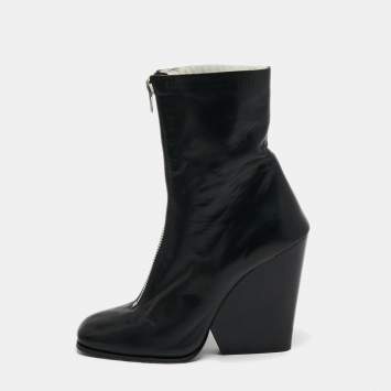Pre Owned Celine Black Leather Zipper Wedge Boots Size 38