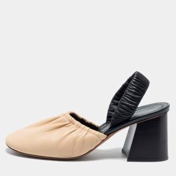 Pre Owned Celine Beige/Black Leather Slingback Pumps Size 39