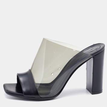 Pre Owned Celine Black Leather and PVC Slide Sandals Size 37