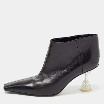 Pre Owned Celine Black Leather Crystal Heel Ankle Booties Size 36
