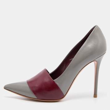 Pre Owned Celine Grey/Red Leather Pointed Toe Pumps Size 38