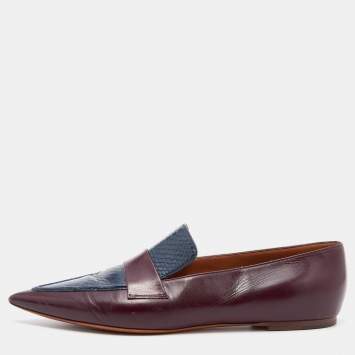 Pre Owned Celine Burgundy/Blue Leather and Watersnake Leather Slip On Loafers Size 41